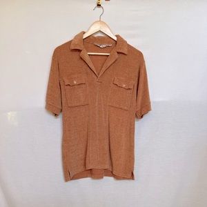 Vintage Pebble Beach Sportswear Orange Terrycloth Polo Shirt.  Size L